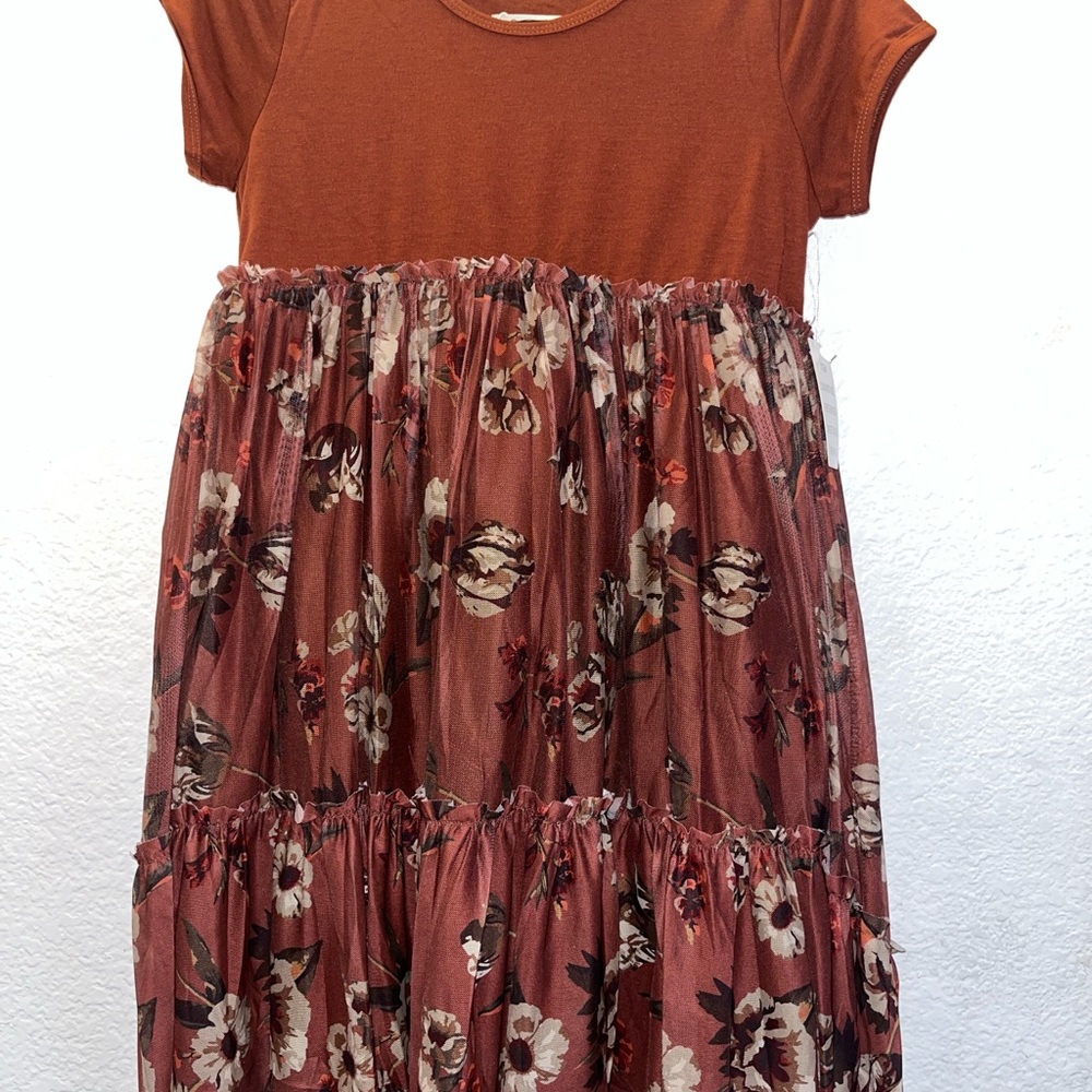 Joyfolie Rust Floral Kids Dress